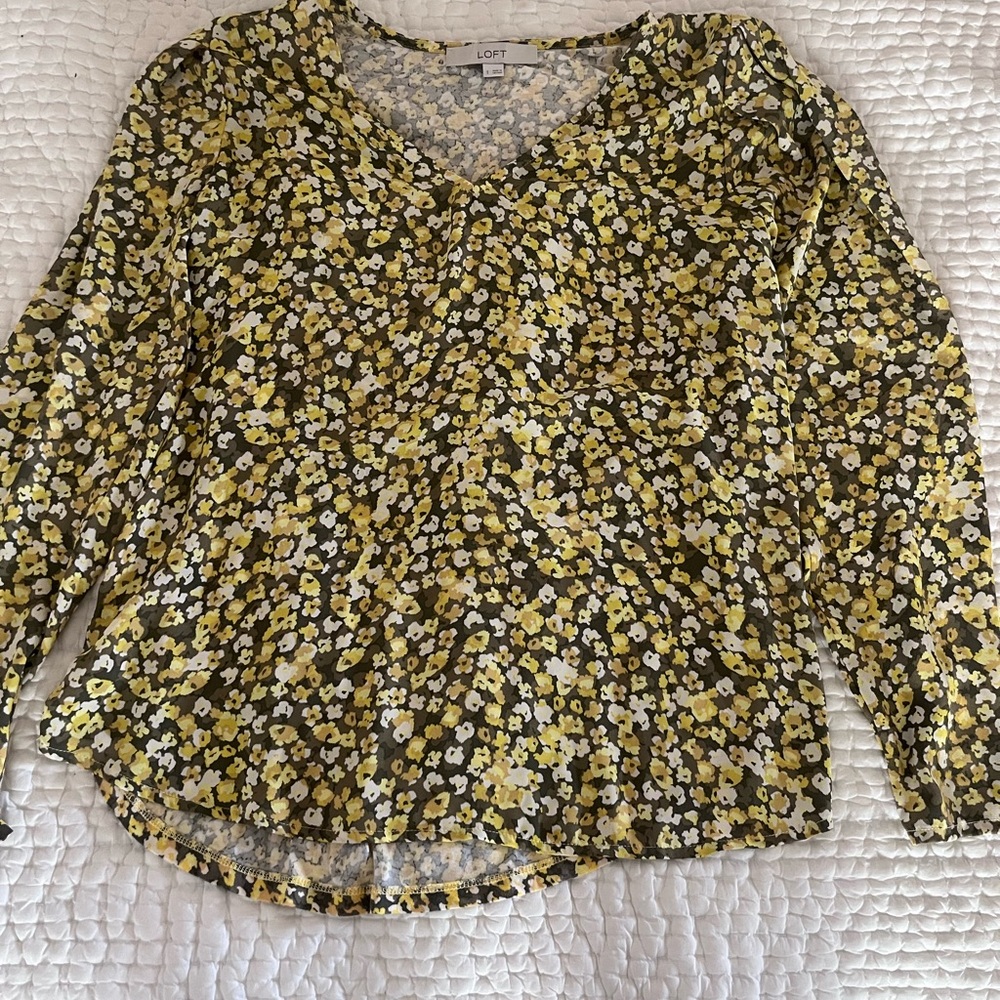 LOFT Women's Floral Top - Yellow and Green